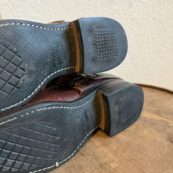 FRYE Harness Brown Leather Belted Square Toe Riding Boots Women's Size 6 - Picture 14 of 16